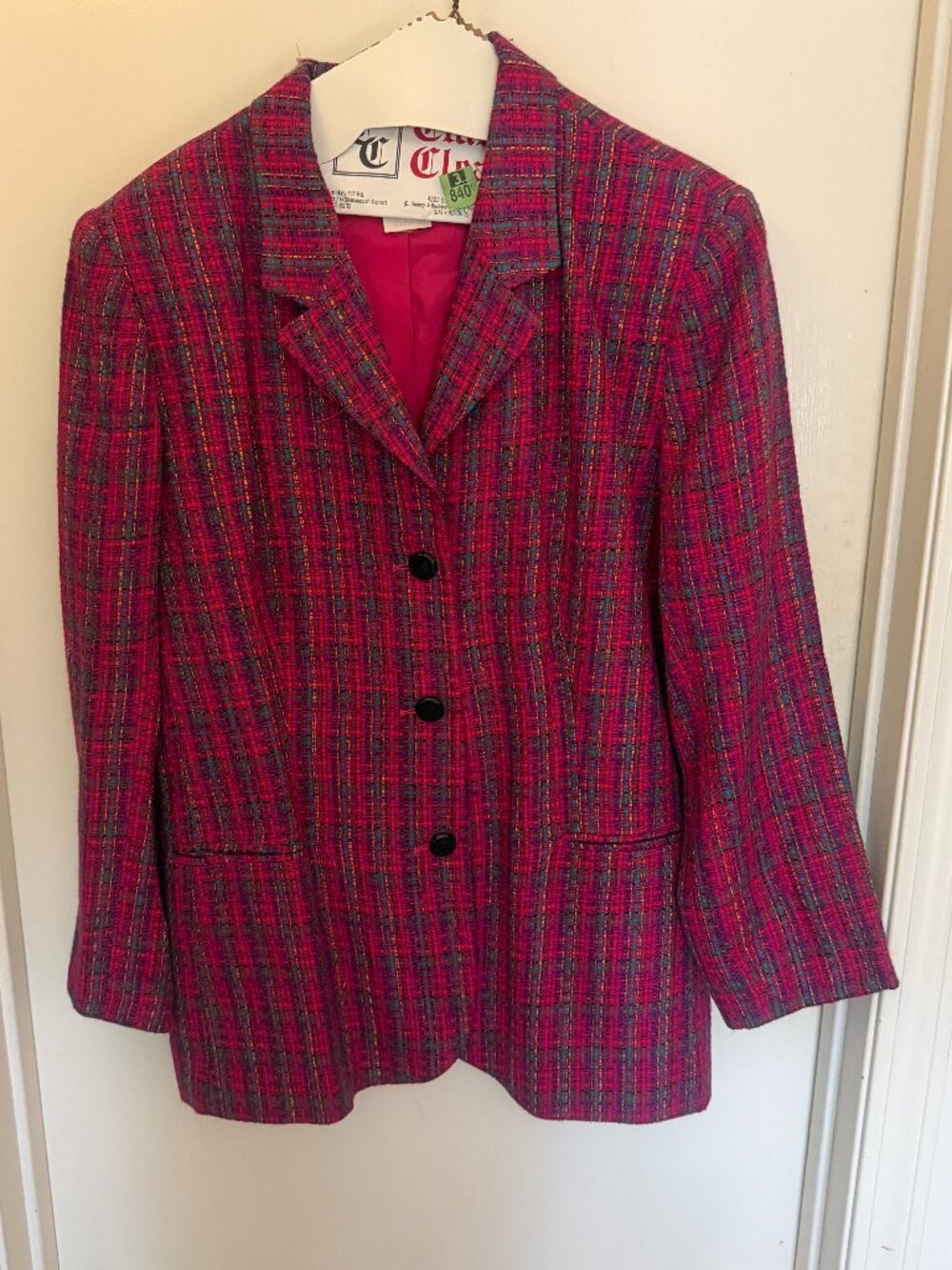 Options Melrose Fuchsia Plaid Blazer W 14